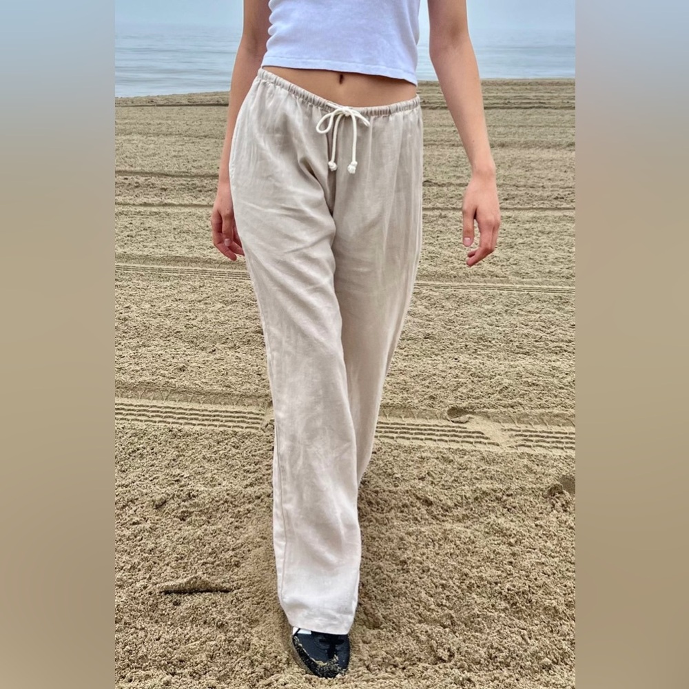 Brandy Melville Beige Cream Anastasia Linen Pants Wide Leg